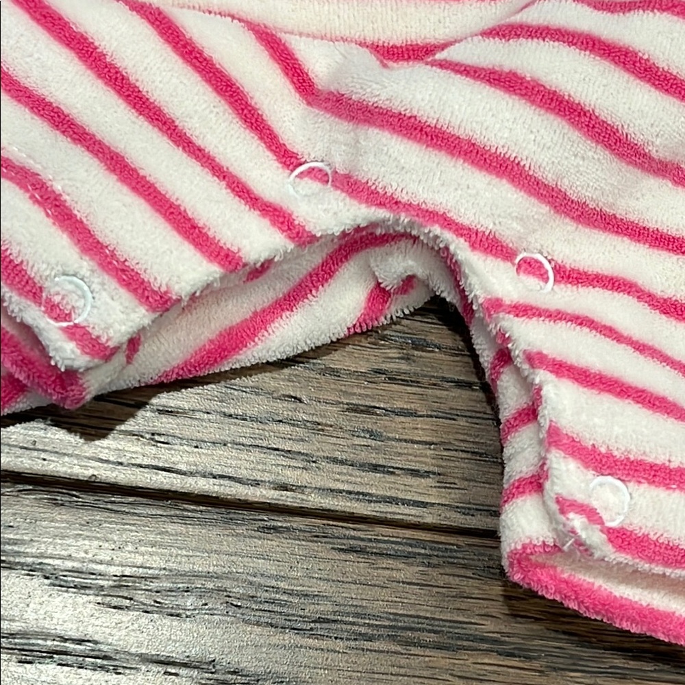 Baby KISSY KISSY Pink and White Striped Hooded Romper 100% pima cotton NWOT 6-9 - Picture 3 of 5